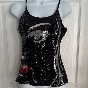Black Sequin Camisole with Eye Design